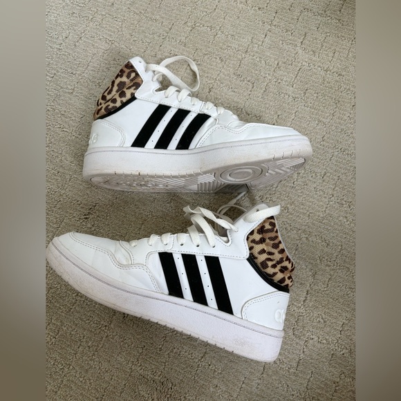 Adidas White and Black High Top Sneakers with Leopard Detail - Picture 2 of 5